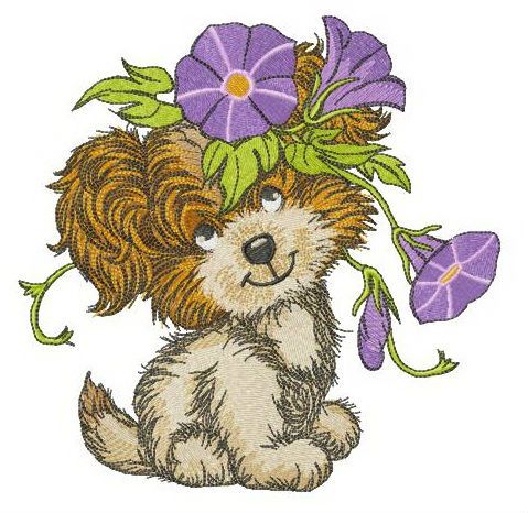  Puppy with Slender bindweed machine embroidery design