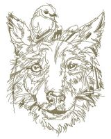 Dog with bird on head sketch embroidery design