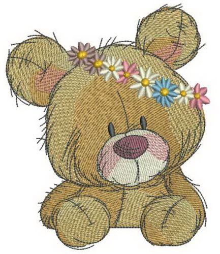 Teddy bear in flower pot 3 embroidery design