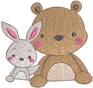 Desenho de bordado de amigos coelhinhos urso