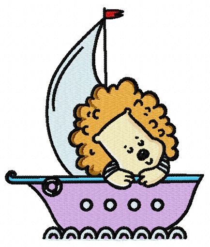 Baby lion sailing 2 machine embroidery design