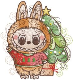 Labubu Christmas Bustle embroidery design