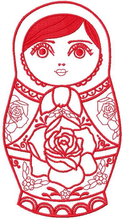 Nesting doll red embroidery design
