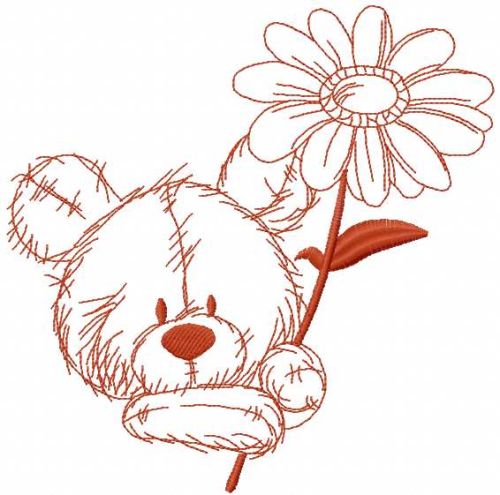 brown teddy bear with flower embroidery design