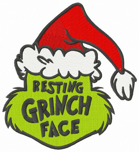 Resting Grinch face Santa hat machine embroidery design 