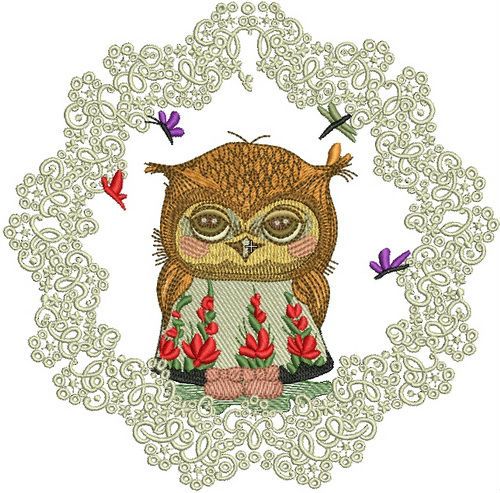 Shy owl machine embroidery design
