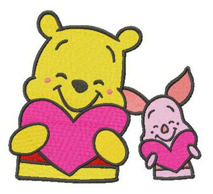Pooh and Piglet with Valentine cards machine embroidery design