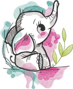Desenho de bordado de elefante bebê esfarrapado