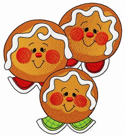 Gingerbread family 3 machine embroidery design