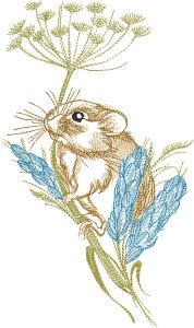Rato em um desenho de bordado de prado de verão