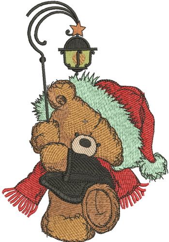 Teddy bear with lantern machine embroidery design