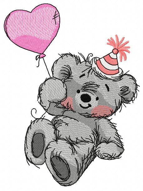 Bear's birthday 3 machine embroidery design