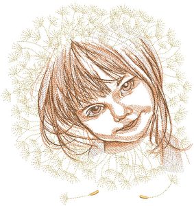 Baby girl in dandelions embroidery design