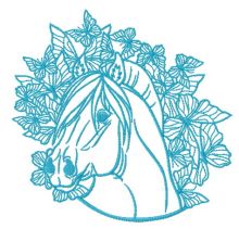 Blue horse and butterflies embroidery design