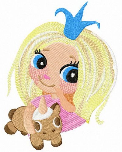 Shy princess with unicorn toy machine embroidery design