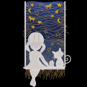 Nachtgeschichte für Mädchen- und Katzen-Stickerei-Design