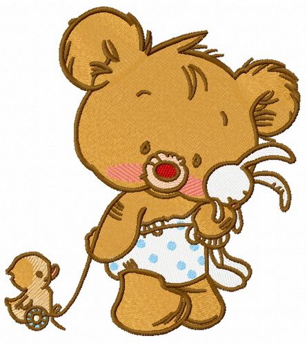 Baby bear with toy machine embroidery design