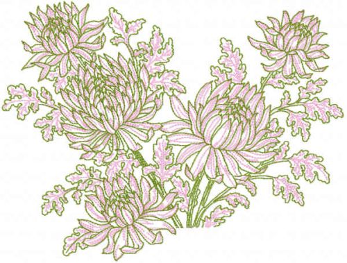 Peonies flowers embroidery design