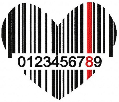 Heart barcode machine embroidery design