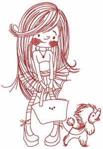 Shopping with poodle one color embroidery design