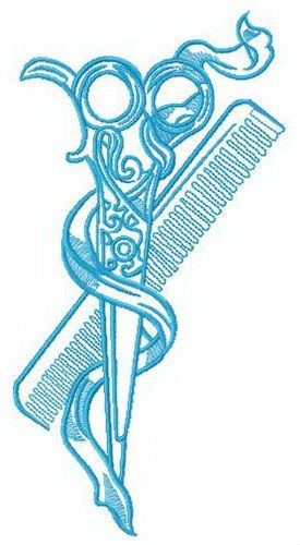 Scissors and comb machine embroidery design