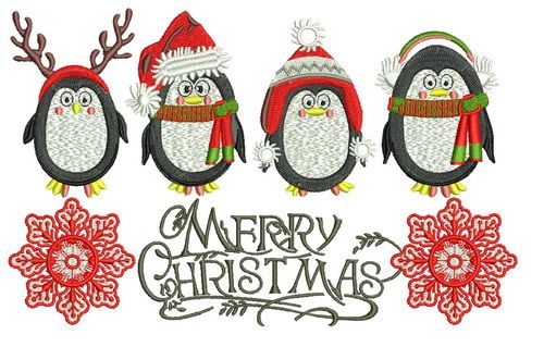 Сhristmas penguins machine embroidery design