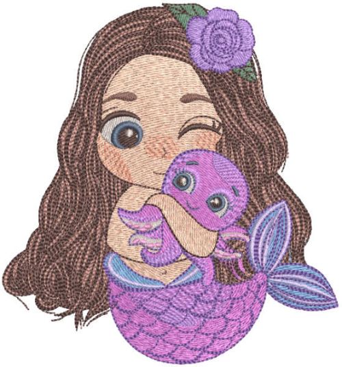 Mermaid and favorite octopus embroidery design
