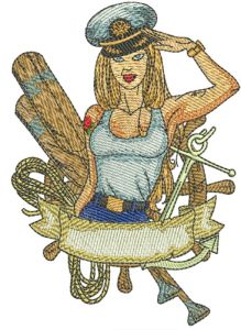 Sexy girl ship captain embroidery design