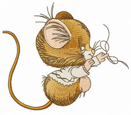 Mouse plays with thread machine embroidery design