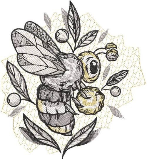 Bee carries honey embroidery design