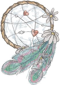 Dream catcher with daisies embroidery design