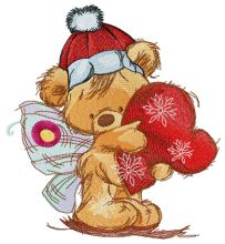 Christmas bear fairy with heart pillow embroidery design