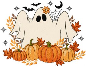 Ghost harvest pumpkin embroidery design