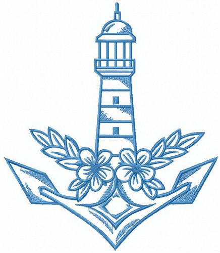 Anchor and lighthouse symbiosis machine embroidery design