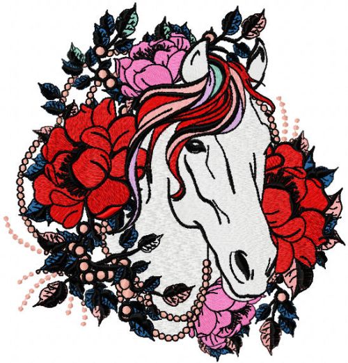 Horse roses romantic machine embroidery design