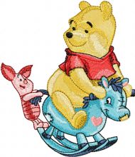 Winnie Pooh and Piglet riding Rocking Horse