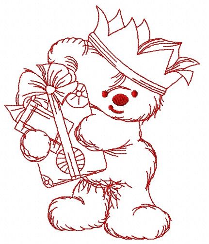 Teddy bear the king 4 machine embroidery design