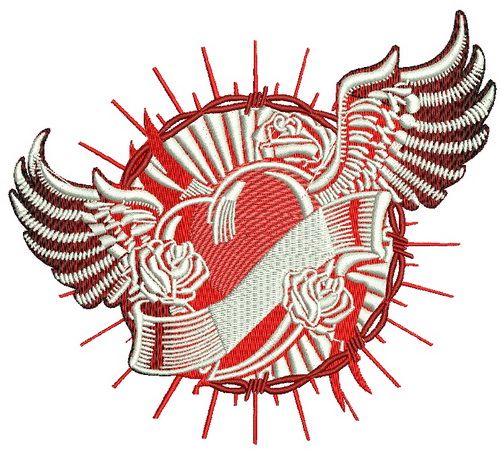 Winged heart machine embroidery design