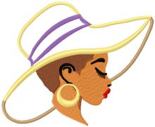 Woman in summer hat applique embroidery design