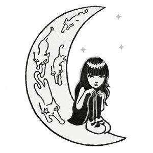 Emily the Strange on the Moon machine embroidery design