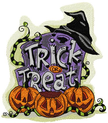Trick and treat monument embroidery design
