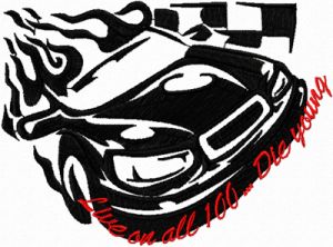 Tribal Racing - Live on all 100...Die Young embroidery design