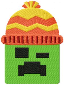 Minecraft Creeper wears a winter hat embroidery design