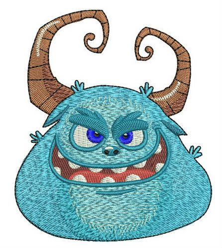 Blue horny monster's muzzle machine embroidery design