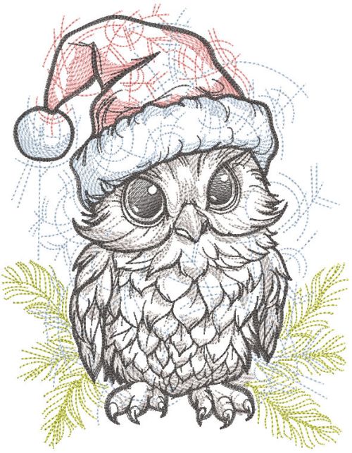 Christmas owl santa hat embroidery design