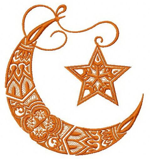 Moon and star machine embroidery design