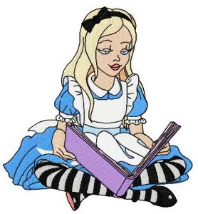 Alice reading embroidery design