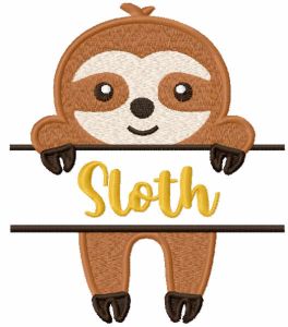 Sloth monogram embroidery design