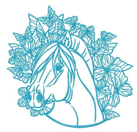 Blue horse and butterflies machine embroidery design