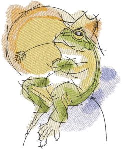 Frog with wheat ear embroidery design